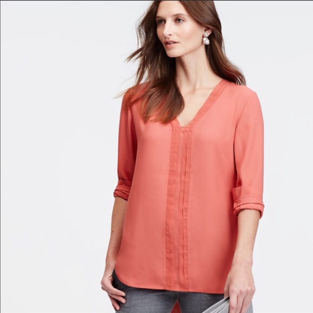 Ann Taylor Chiffon Trim Tunic Blouse